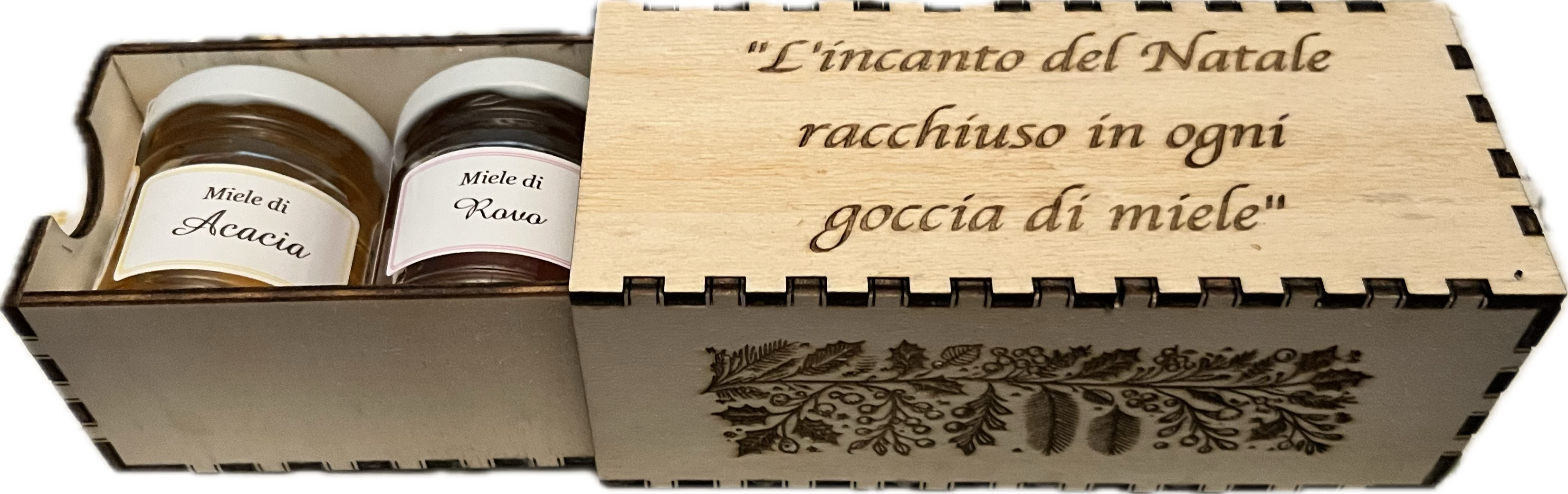 Confezione regalo legno scorrevole personalizzata 3 miele a scelta 42gr - immagine 2