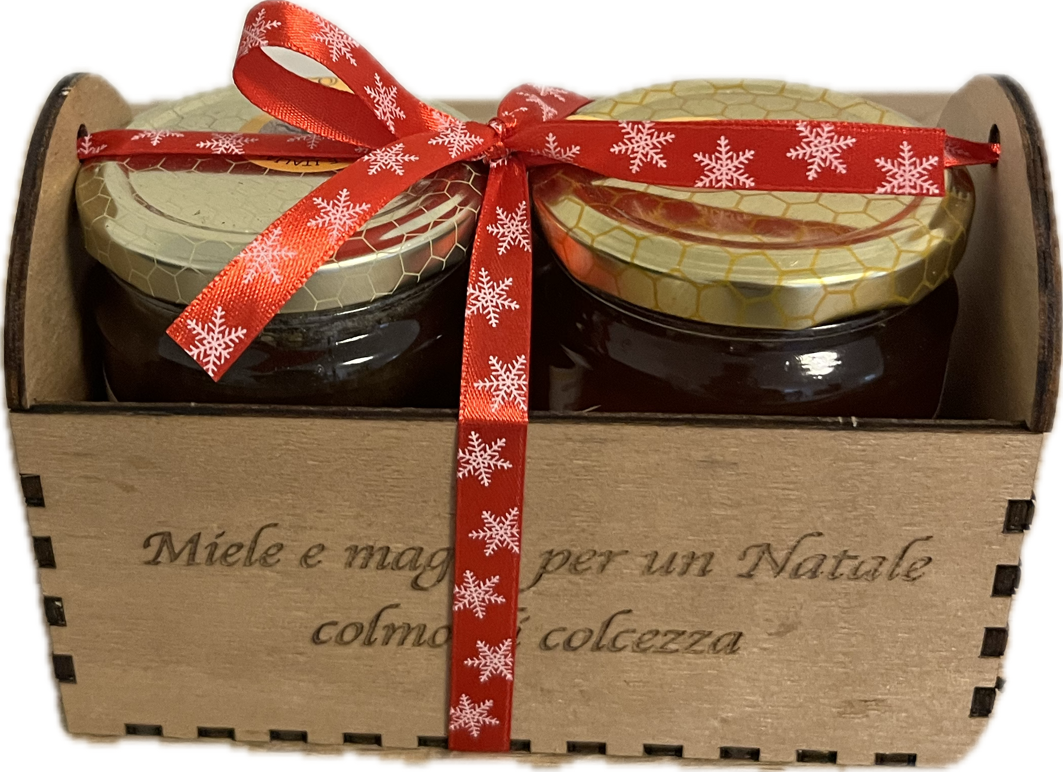 ⭐ Confezione regalo in legno – 2 mieli da 250 g a scelta